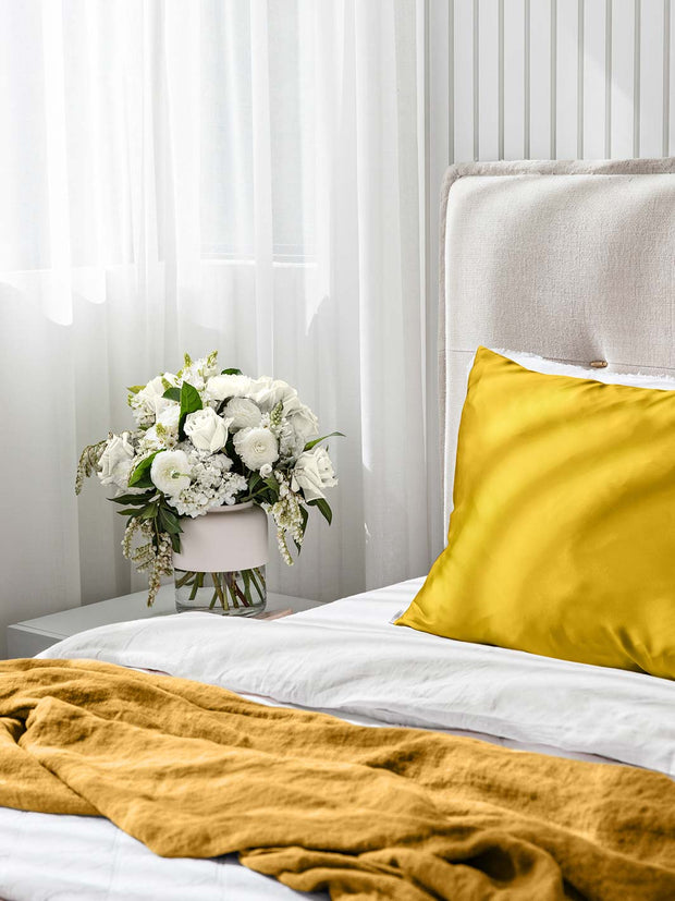 Sleepy Silk  Queen Silk Pillowcase - Mustard Yellow